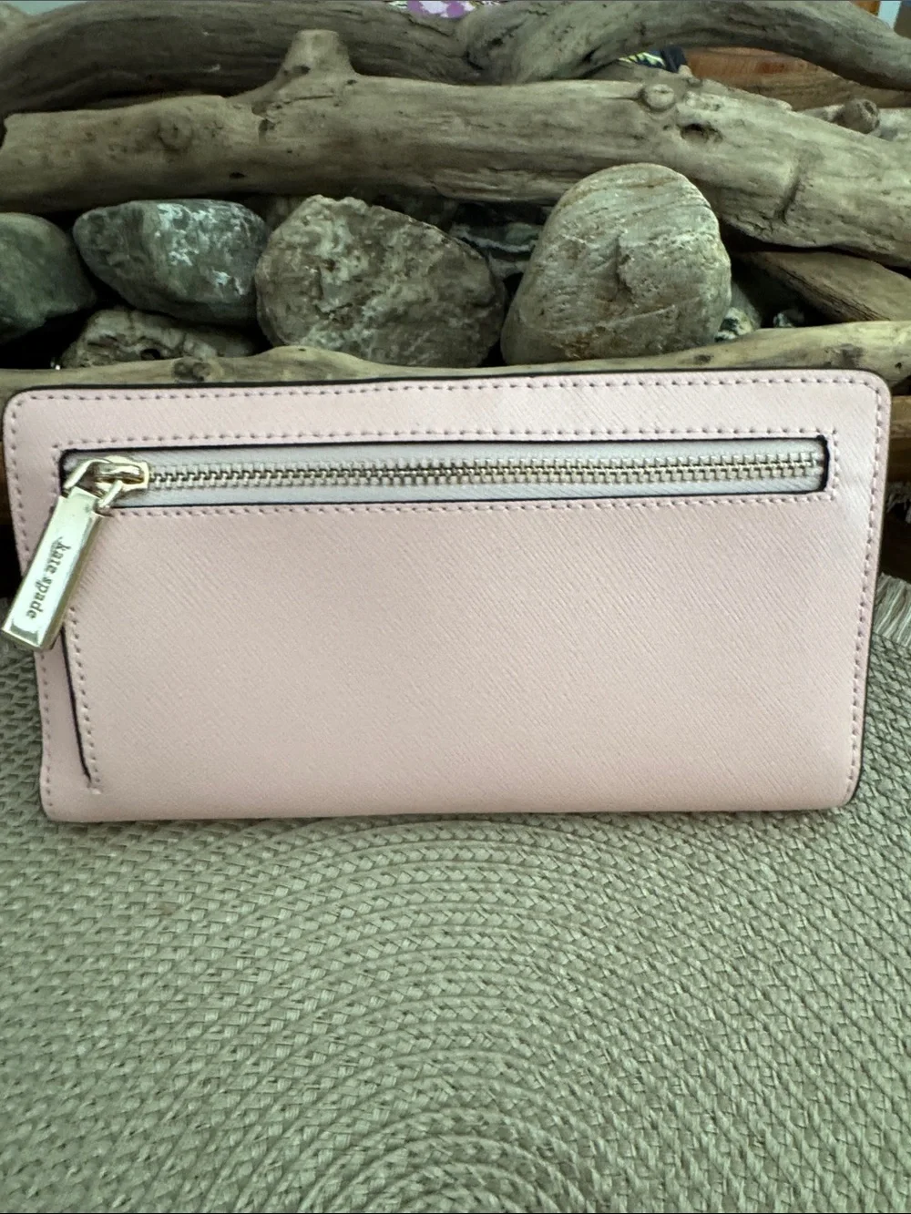 kate spade blush pink zip-around Saffiano wallet